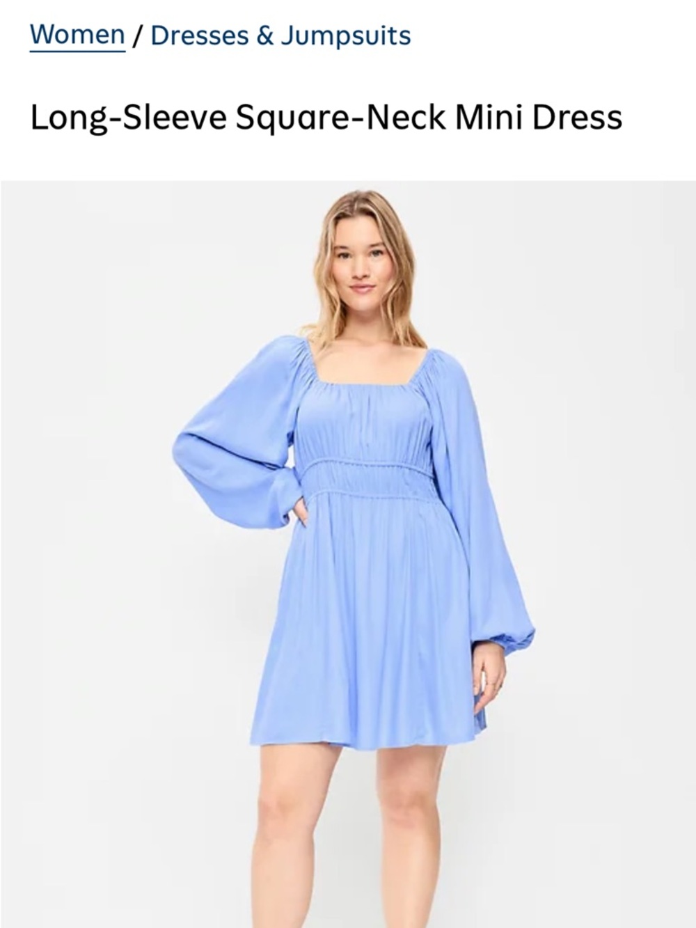 Old Navy Light Blue Long-Sleeve Square-Neck Mini Dress